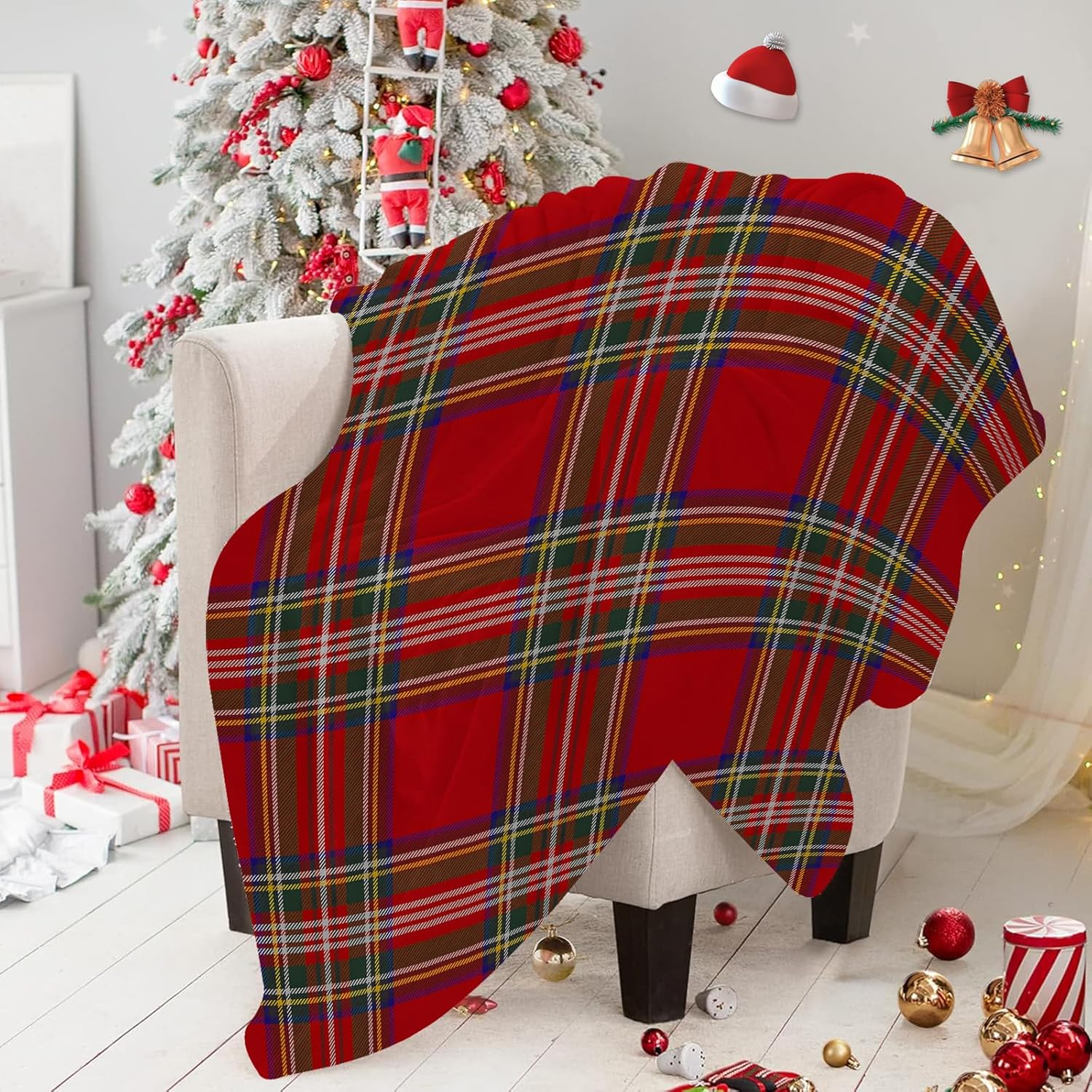 クリスマスチェック柄スローブランケット スコットランドタータ - Christmas Throw Blanket のレビューと価格
