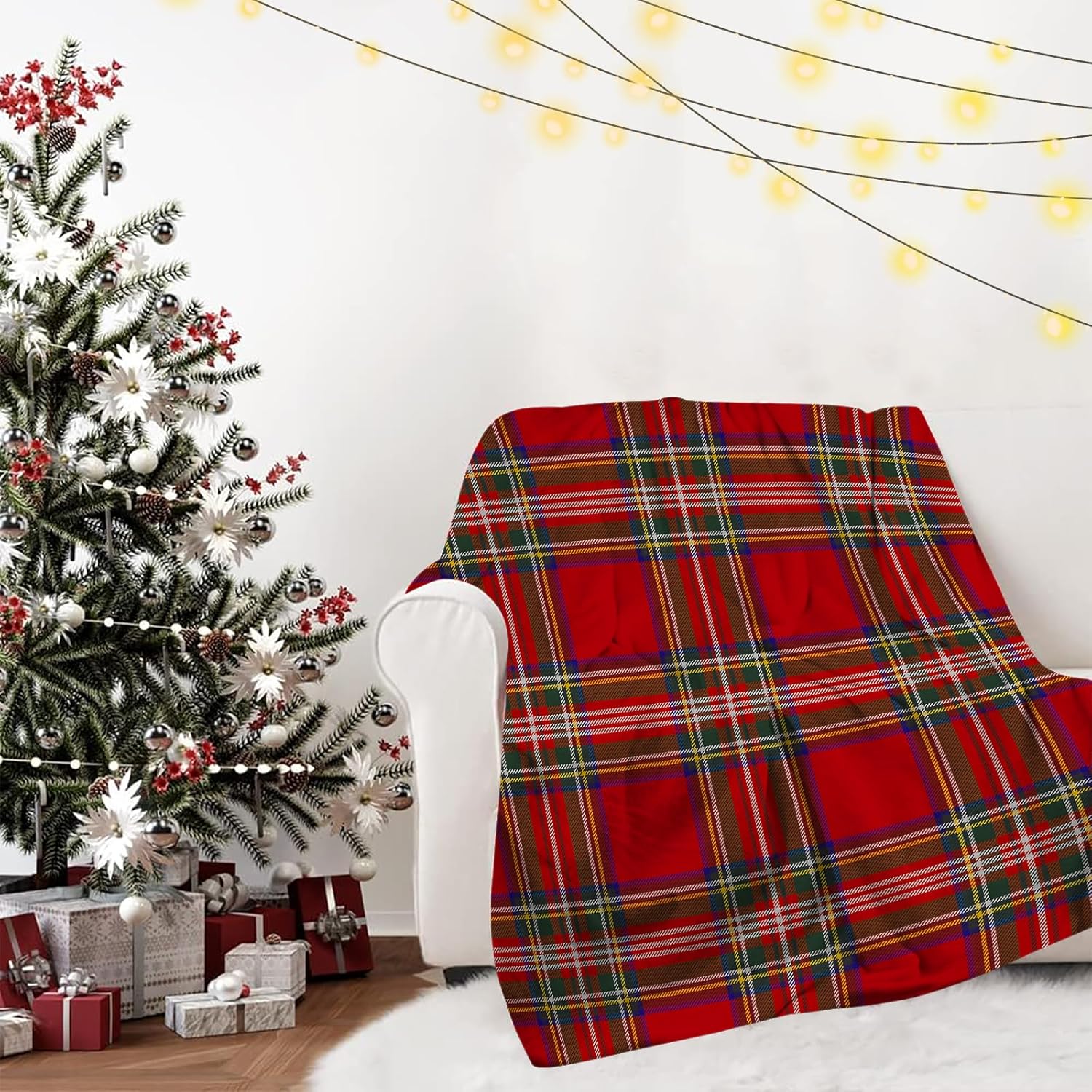 クリスマスチェック柄スローブランケット スコットランドタータ - Christmas Throw Blanket のレビューと価格