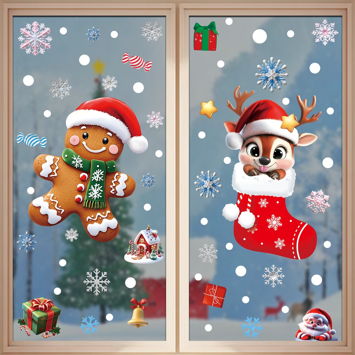 クリスマスウィンドウステッカー ジンジャーブレッドマン サン - Snowflake Window Decal のレビューと価格