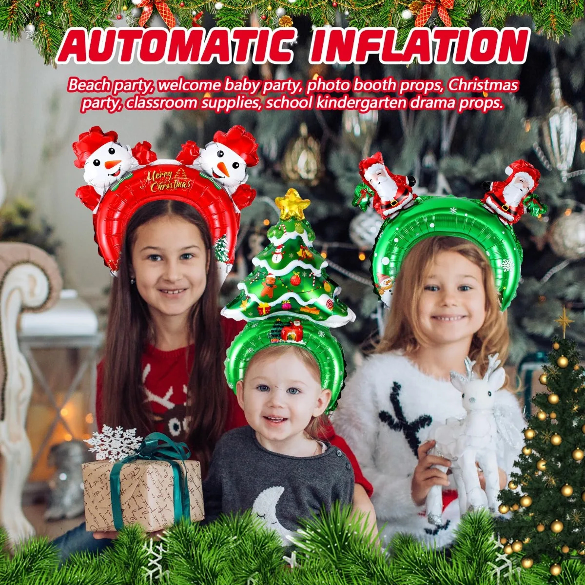 クリスマスのインフレータブルヘッドバンド、サンタ、雪だるまの - Reindeer Antlers Headband のレビューと価格