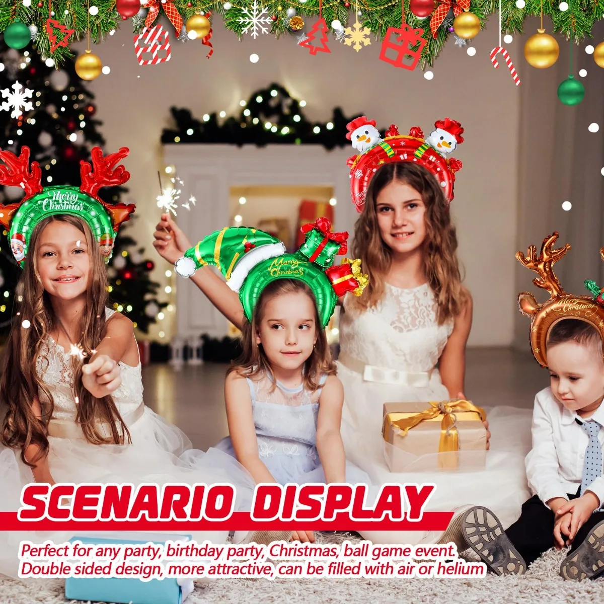 クリスマスのインフレータブルヘッドバンド、サンタ、雪だるまの - Reindeer Antlers Headband のレビューと価格