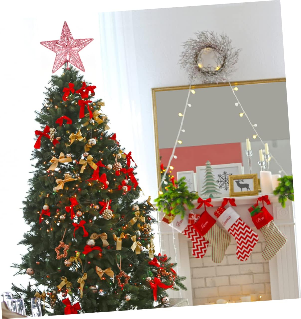 クリスマスツリーの装飾品,きらびやかな星,金,鉄,赤,銀,メ - Star Tree Topper のレビューと価格