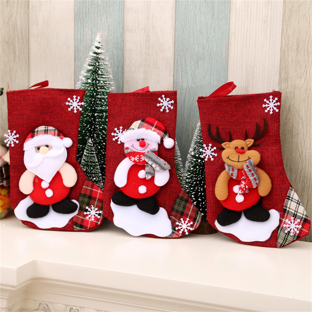 リネンクリスマスストッキングギフトバッグデコレーションサンタ - Christmas Stocking Hanging のレビューと価格