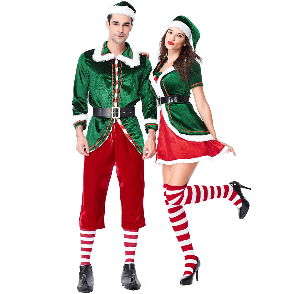 サンタクロースの衣装女性男性クリスマスエルフドレスユニセック - Elf Costume Christmas のレビューと価格