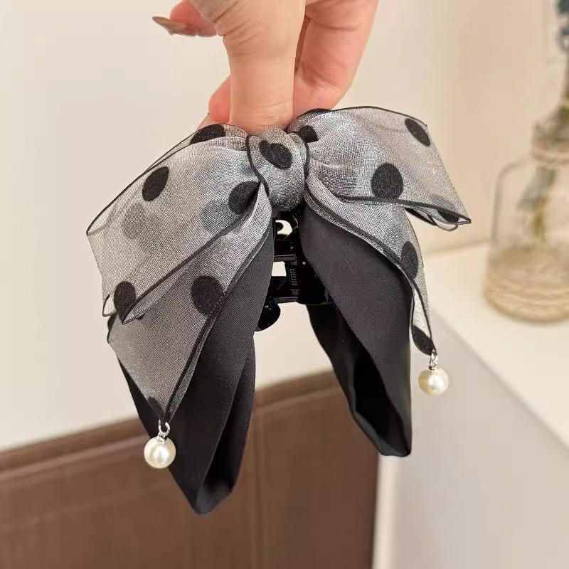 エレガントなグレーの水玉模様のリボンヘアピン女性女の子のため - Ribbon Bow Gift のレビューと価格