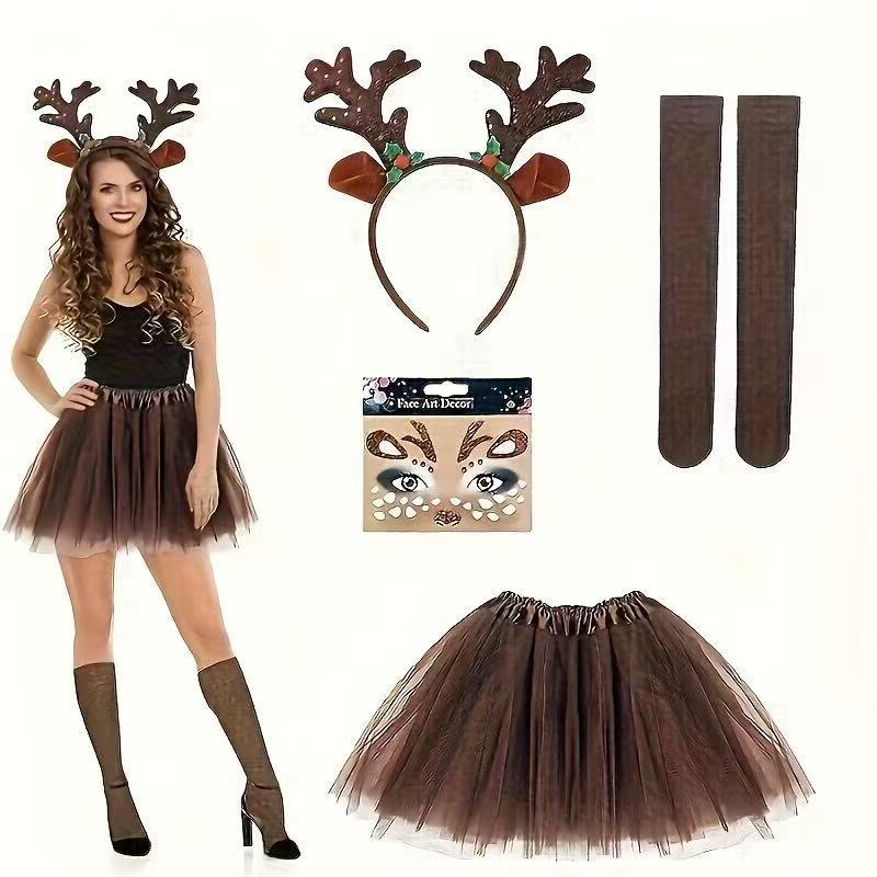 トナカイコスチュームセット 角付きヘッドバンドと尻尾 ブラウ - Reindeer Antlers Headband のレビューと価格