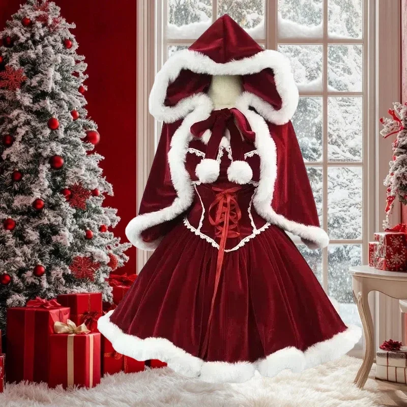 新年の赤いドレス、マント、コスプレ、プラスサイズの服、ケープ - Elf Costume Christmas のレビューと価格