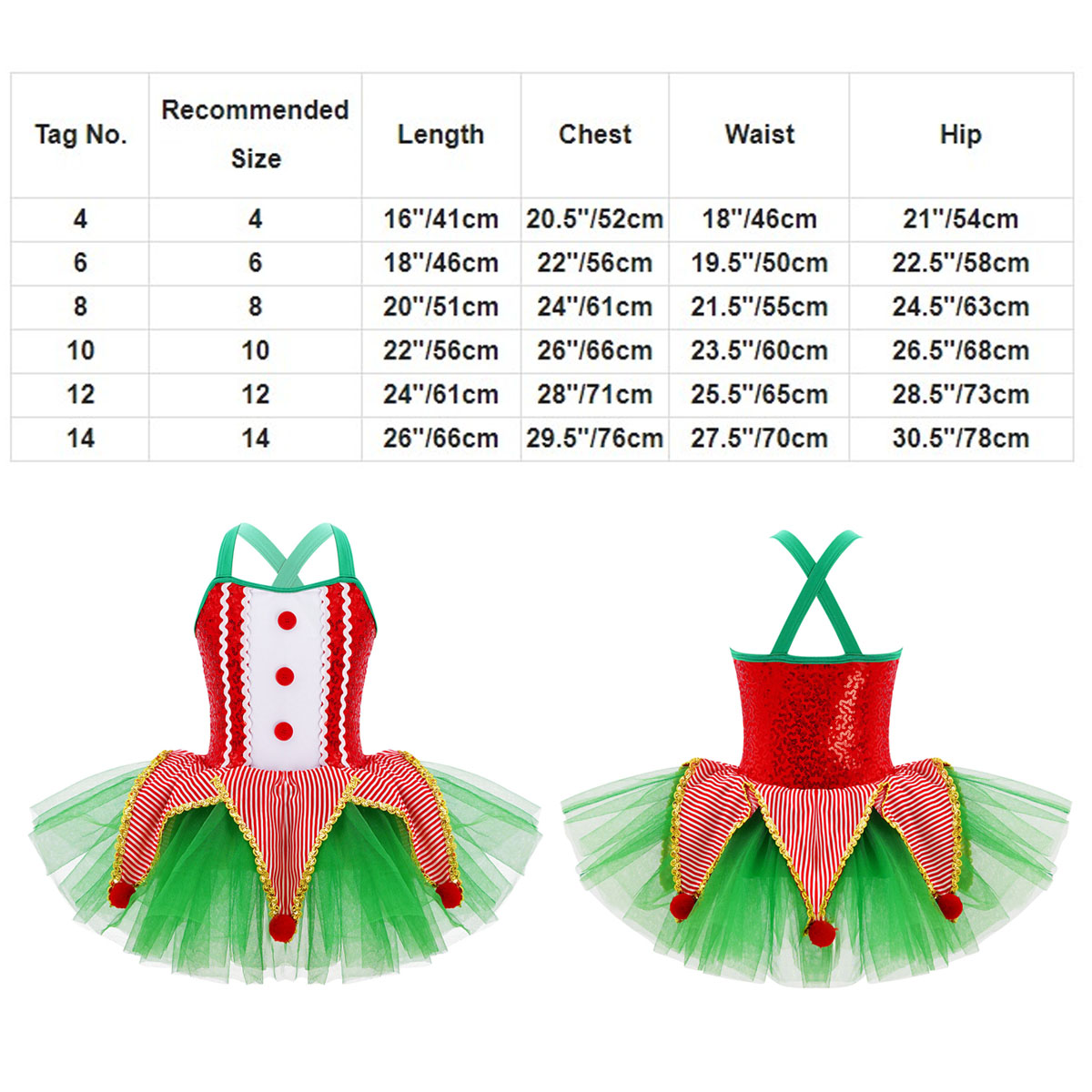 キッズガールズノースリーブスパンコールバレエチュチュダンスド - Elf Costume Christmas のレビューと価格