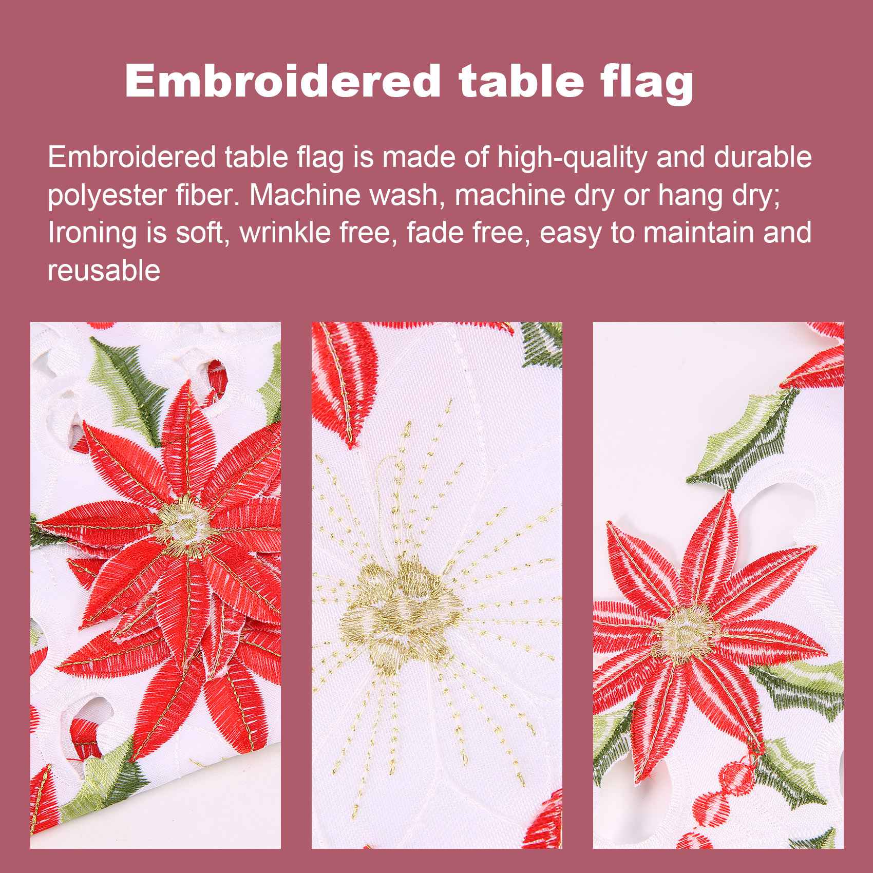 ホリーポインセチアクリスマス刺embroideredテーブル - Christmas Table Runner のレビューと価格