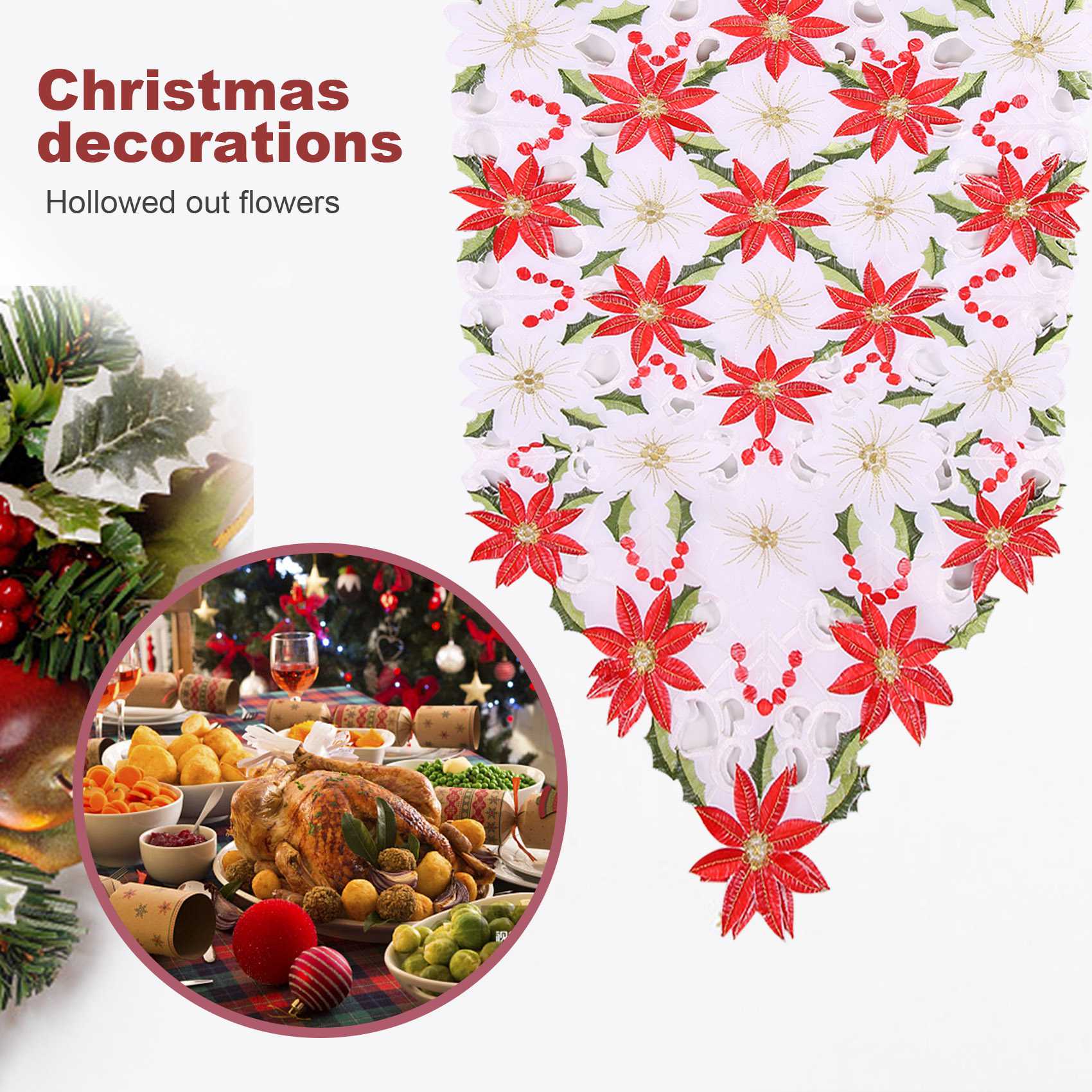 ホリーポインセチアクリスマス刺embroideredテーブル - Christmas Table Runner のレビューと価格