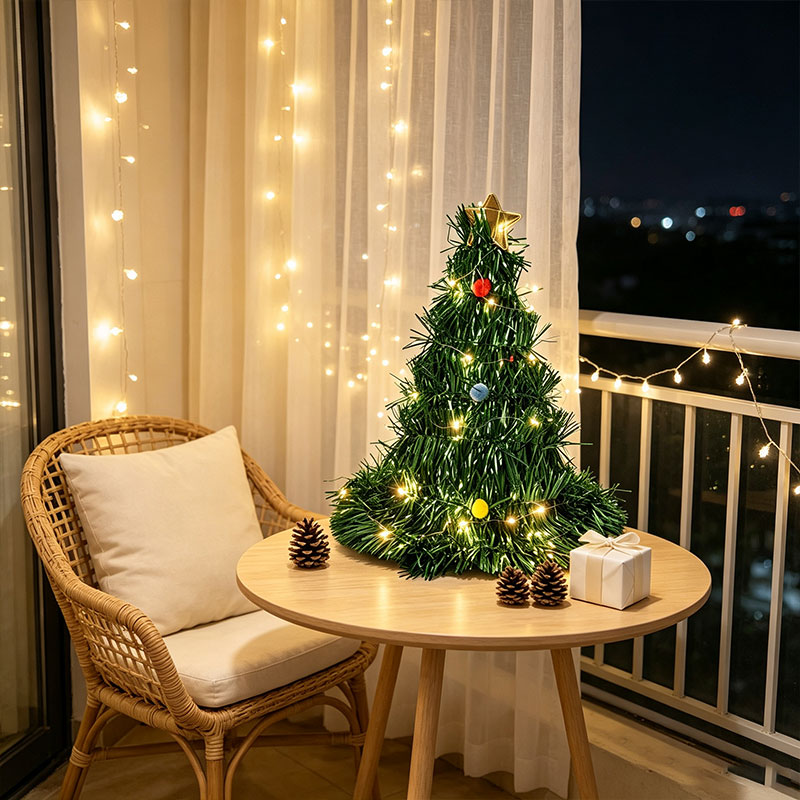 折りたたみ式グリーンティンセルミニクリスマスツリー、温白色L - Star Tree Topper のレビューと価格