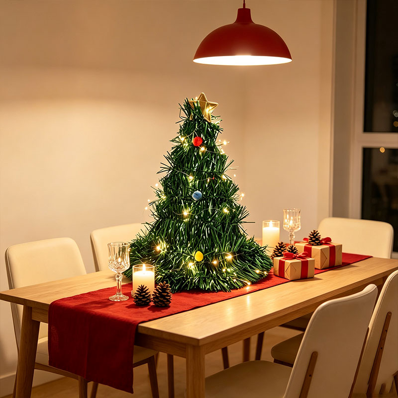 折りたたみ式グリーンティンセルミニクリスマスツリー、温白色L - Star Tree Topper のレビューと価格