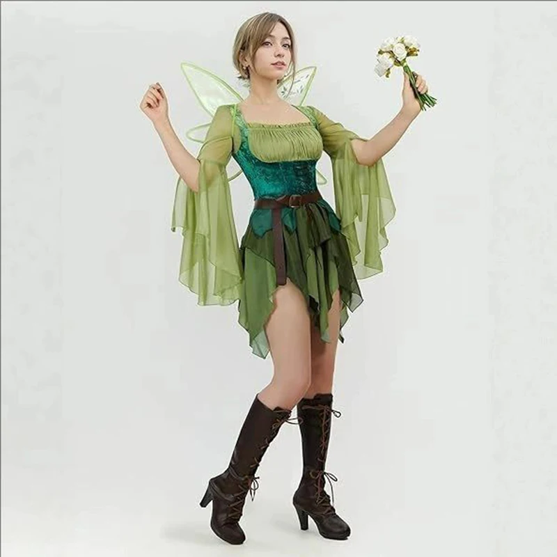 女性用エルフ中世グリーンフェアリードレス魔法のエルフドレスと - Elf Costume Christmas のレビューと価格